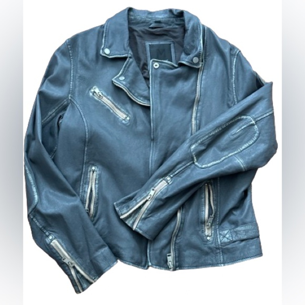 Gray Distressed Leather Jacket